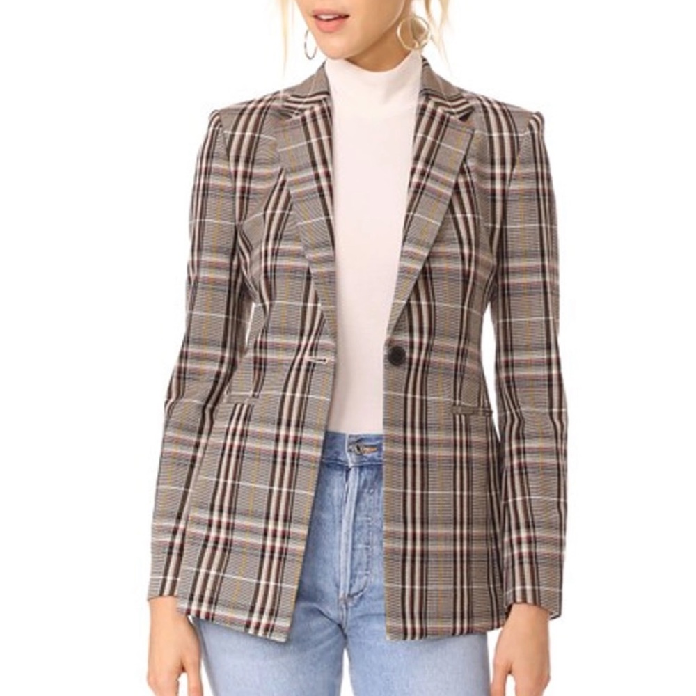 THEORY brown Bexley plaid one-button wool blazer jacket 8